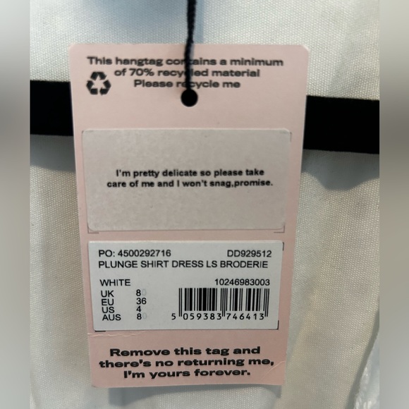 Brand new Missguided white broderie plunge shirt dress, size 4. - Picture 8 of 8